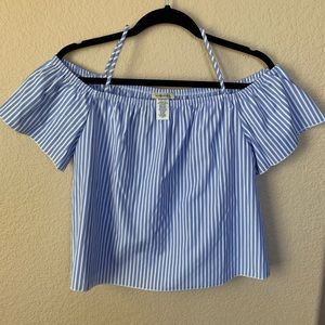 Blue White Vertical Striped Off Shoulder Top